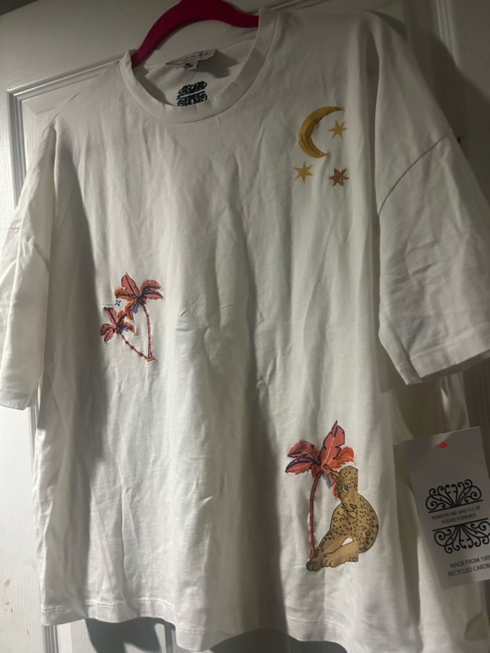 Never Fully Dressed White Graphic Palm Tree & Leopard Tee